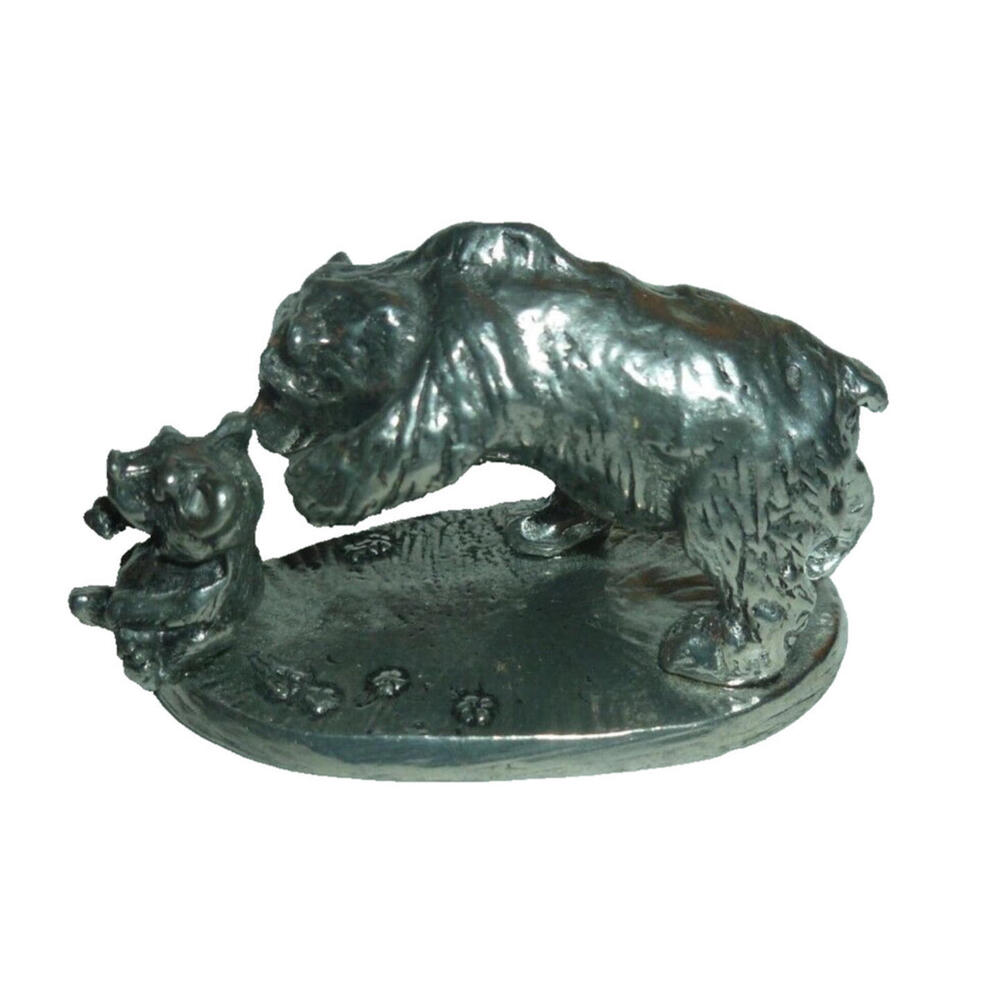 Ely Pewter Grizzly Bear and‎ Cub Miniature Figurine Wildlife Sculpture Silver